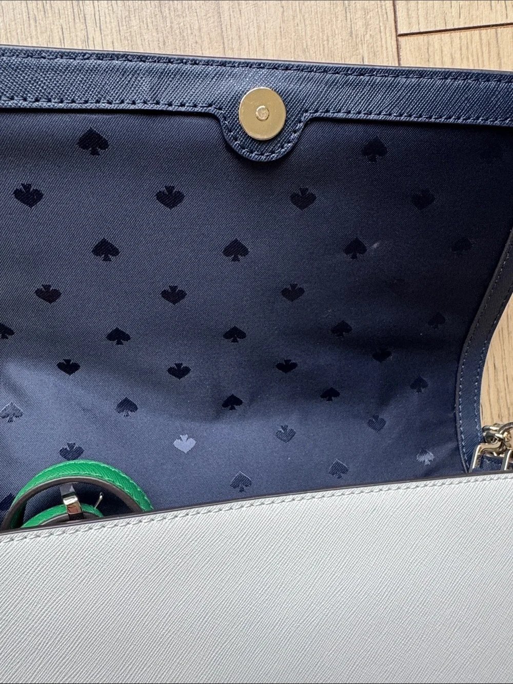 Kate Spade Navy Blue White Green Crossbody Purse Bag Silver Hardware Chain
